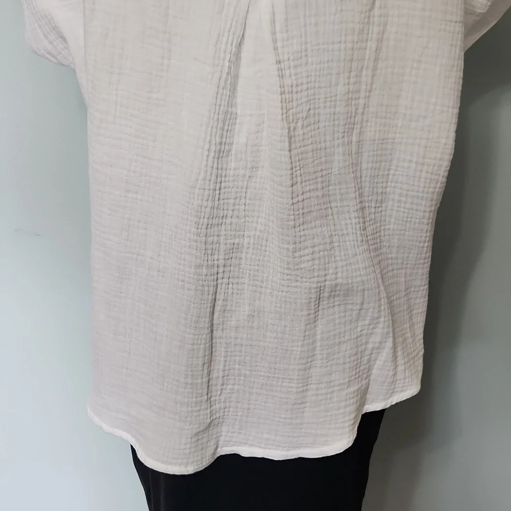 Faroro White Button Down Top High Low Lightweight Summer Blouse - Picture 9 of 12